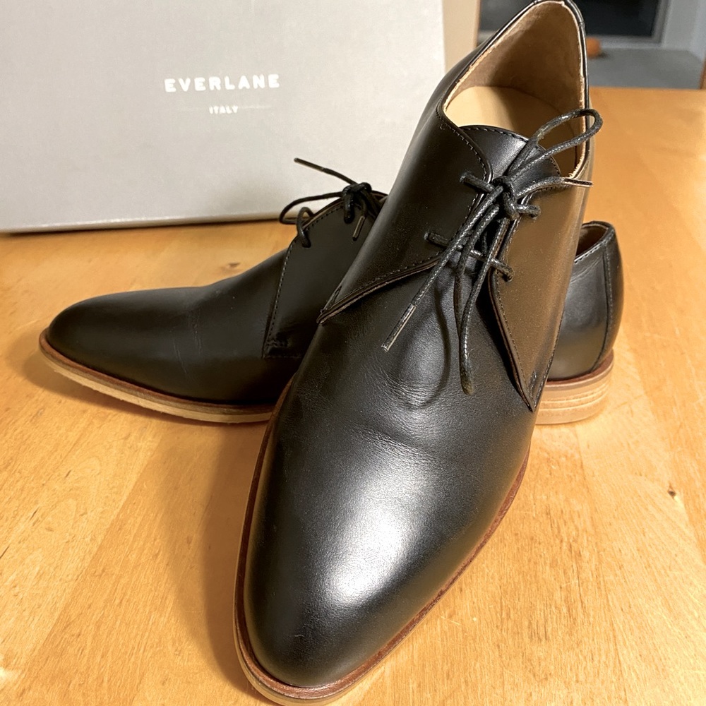 Everlane Italian Black Leather, The Modern Oxford Shoe, New.